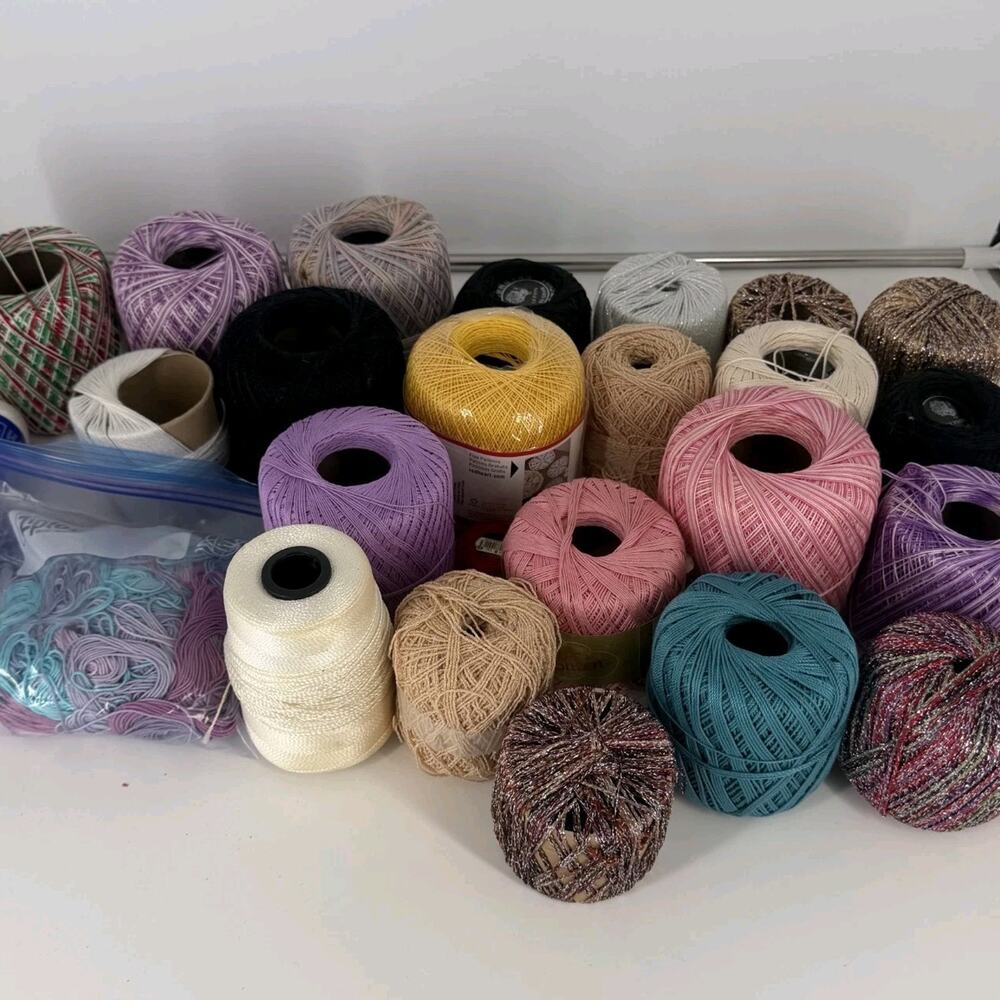 25X Vintage Crochet Tatting Cotton Thread Mixed Colors Brands 3.9 Lbs